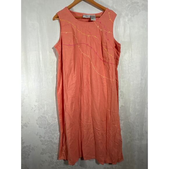 Vintage Dress Set 22W Coral Linen Blend Embroidered Tank Button Up Jacket - Picture 9 of 13